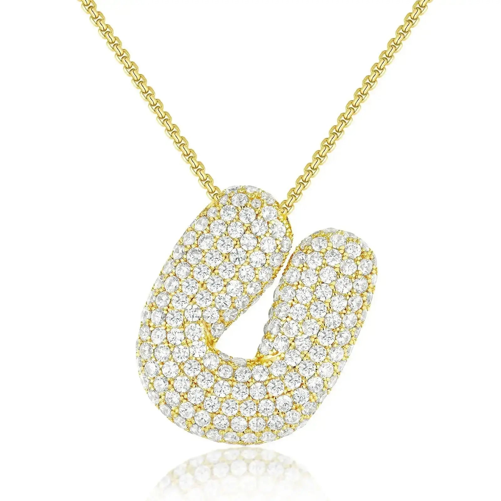 Balloon Bubble Letter Initial Necklace Box Chain Gold Plated Sparkly CZ Zircon A-Z Pendant Neckalces Jewelry Gift for Women Olyssia