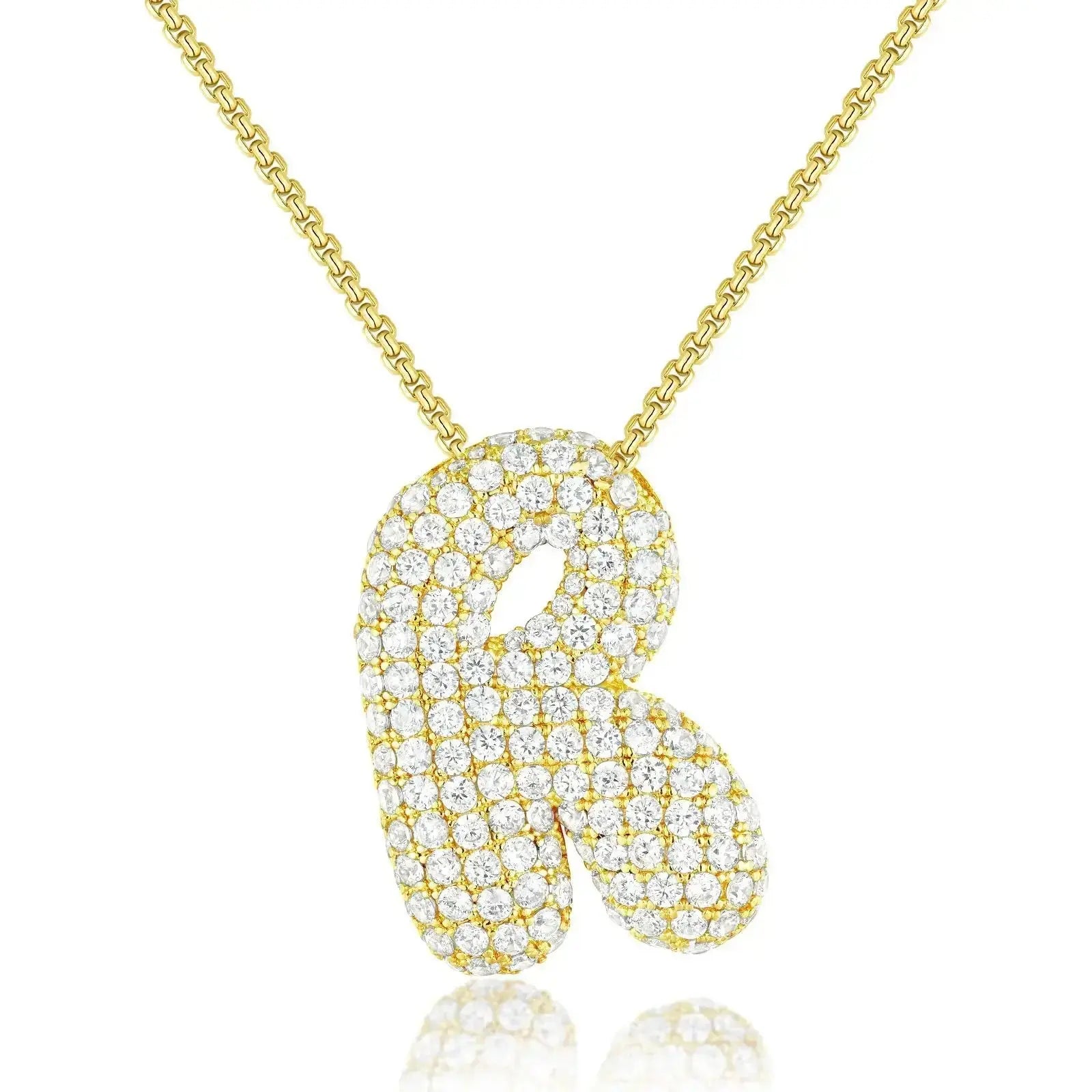 Balloon Bubble Letter Initial Necklace Box Chain Gold Plated Sparkly CZ Zircon A-Z Pendant Neckalces Jewelry Gift for Women Olyssia