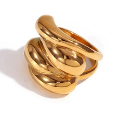 MamacitaSlay Trendy Geometric Water Drop Stamens Wave Women's Ring Gold Silver Color Stainless Steel Ring Jewelry For Woman Olyssia