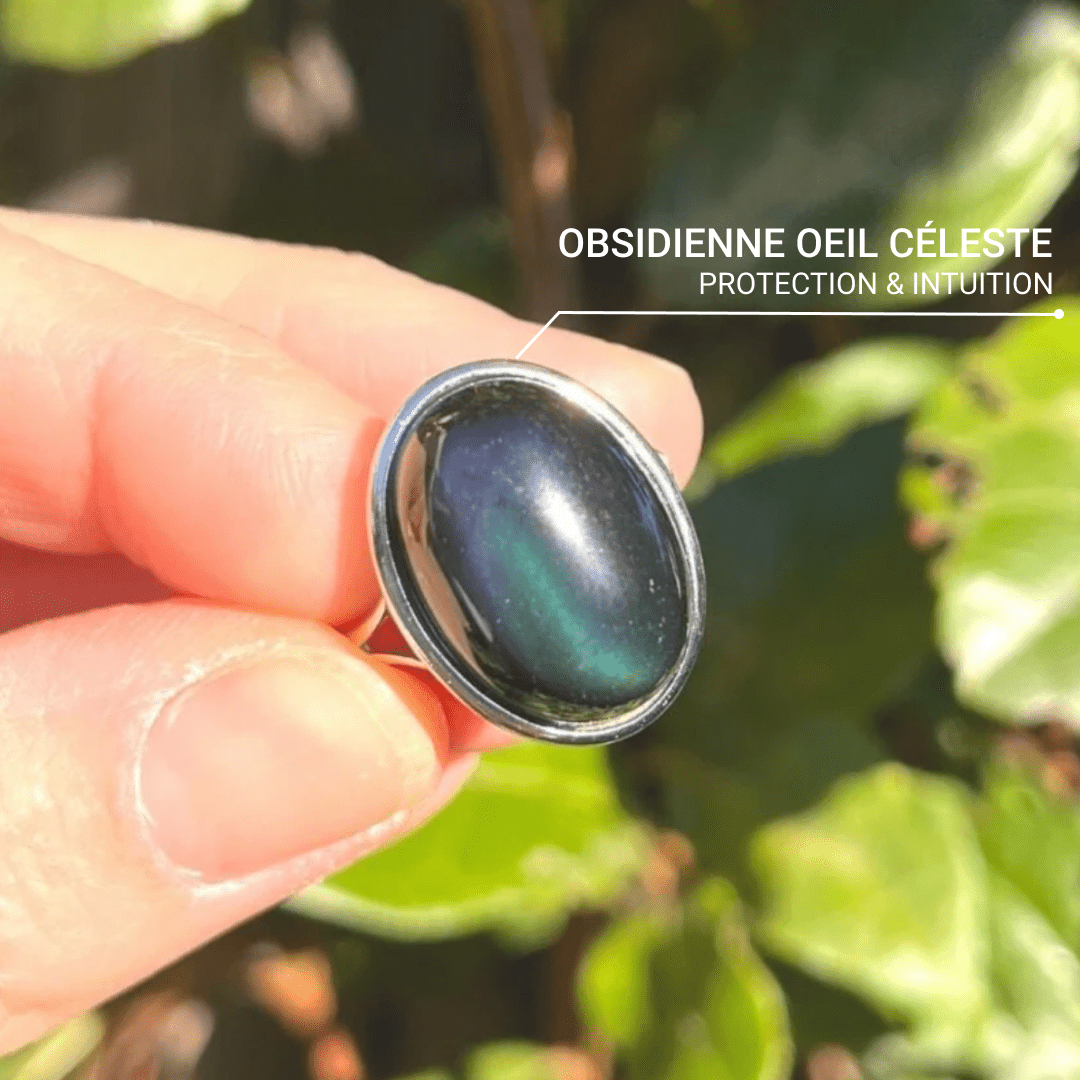 Bague Ajustable "Guérison de L'Âme" en Obsidienne Œil Céleste & Argent